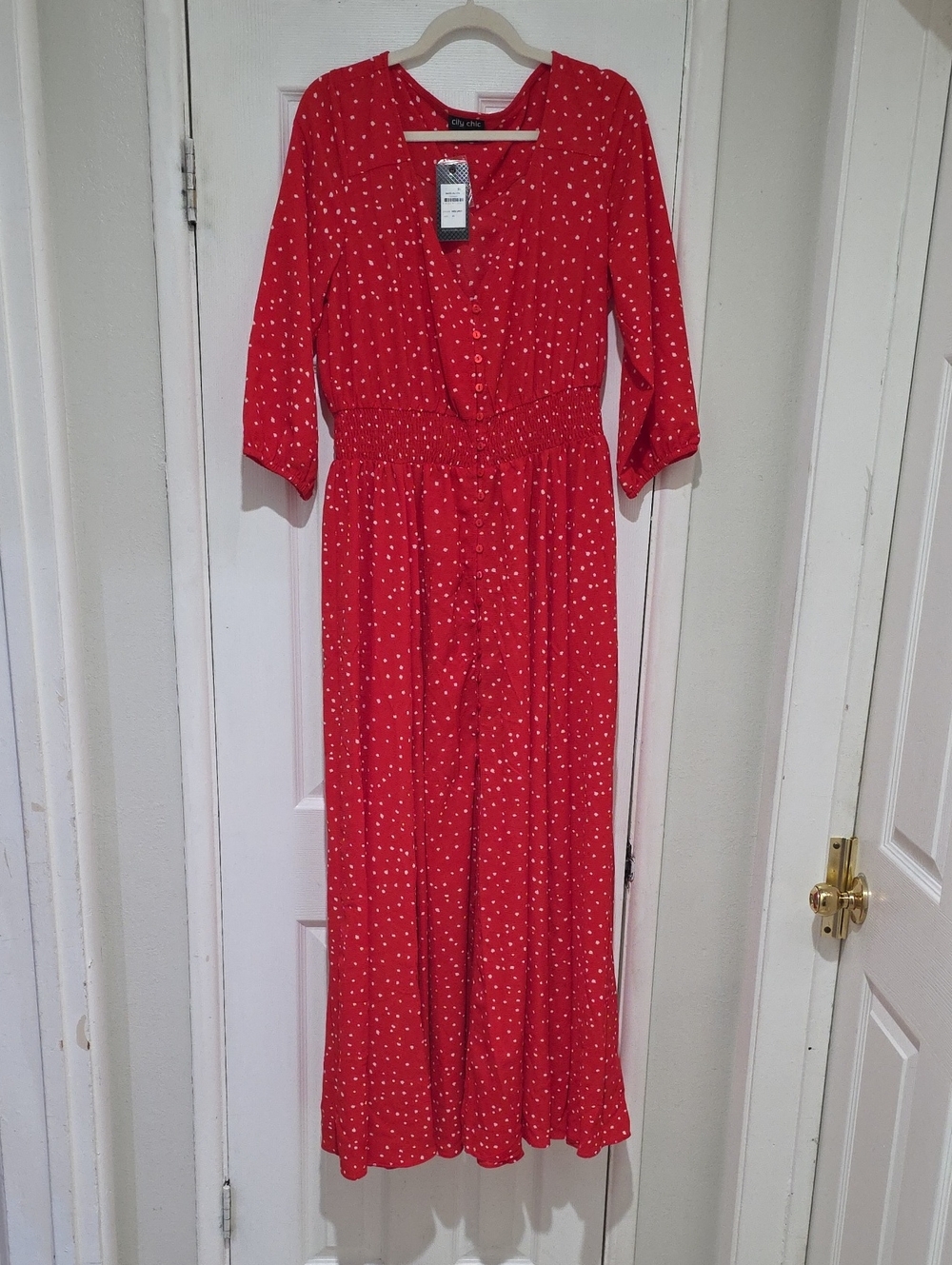 City Chic Red Polka Dot Long Sleeve Maxi Dress